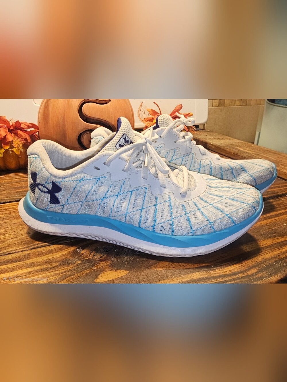 Under Armour White and Light Blue Women's Running Shoes